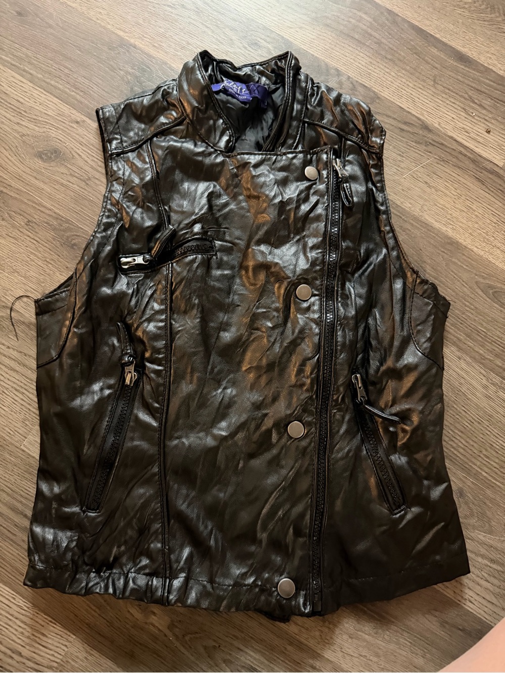 Miley Cyrus & Max Azria Black Faux Leather Moto-Style Vest
